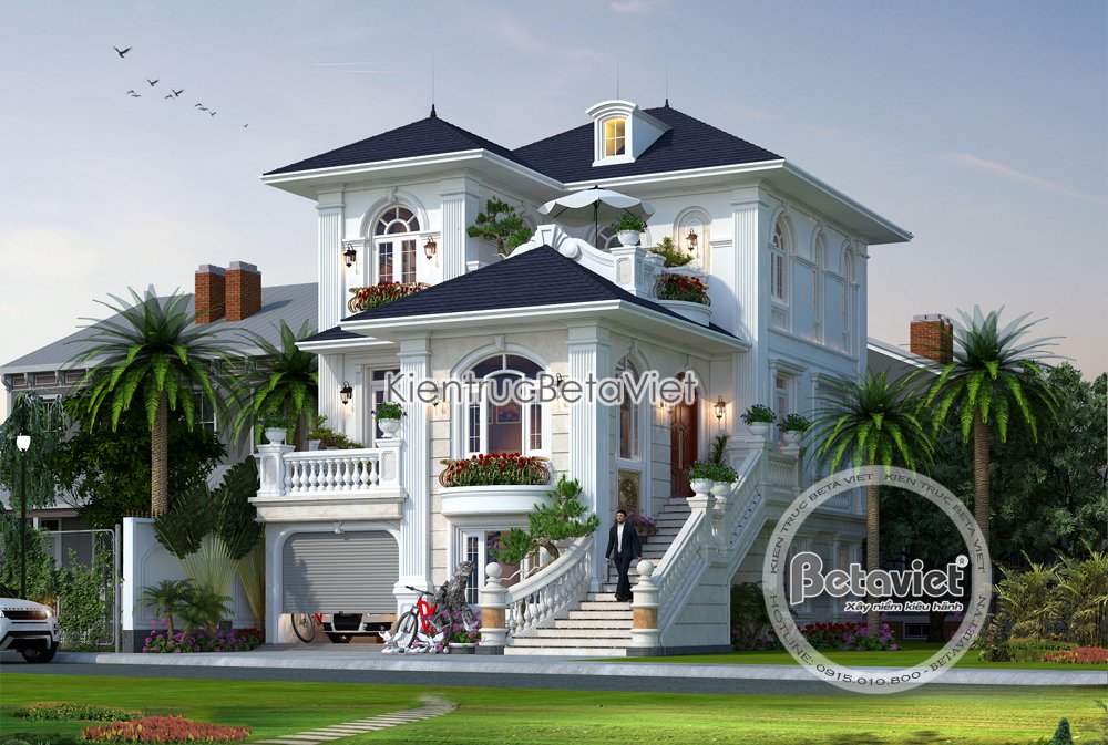 Mẫu biệt thự 3 tầng Tân cổ điển mặt tiền 10m