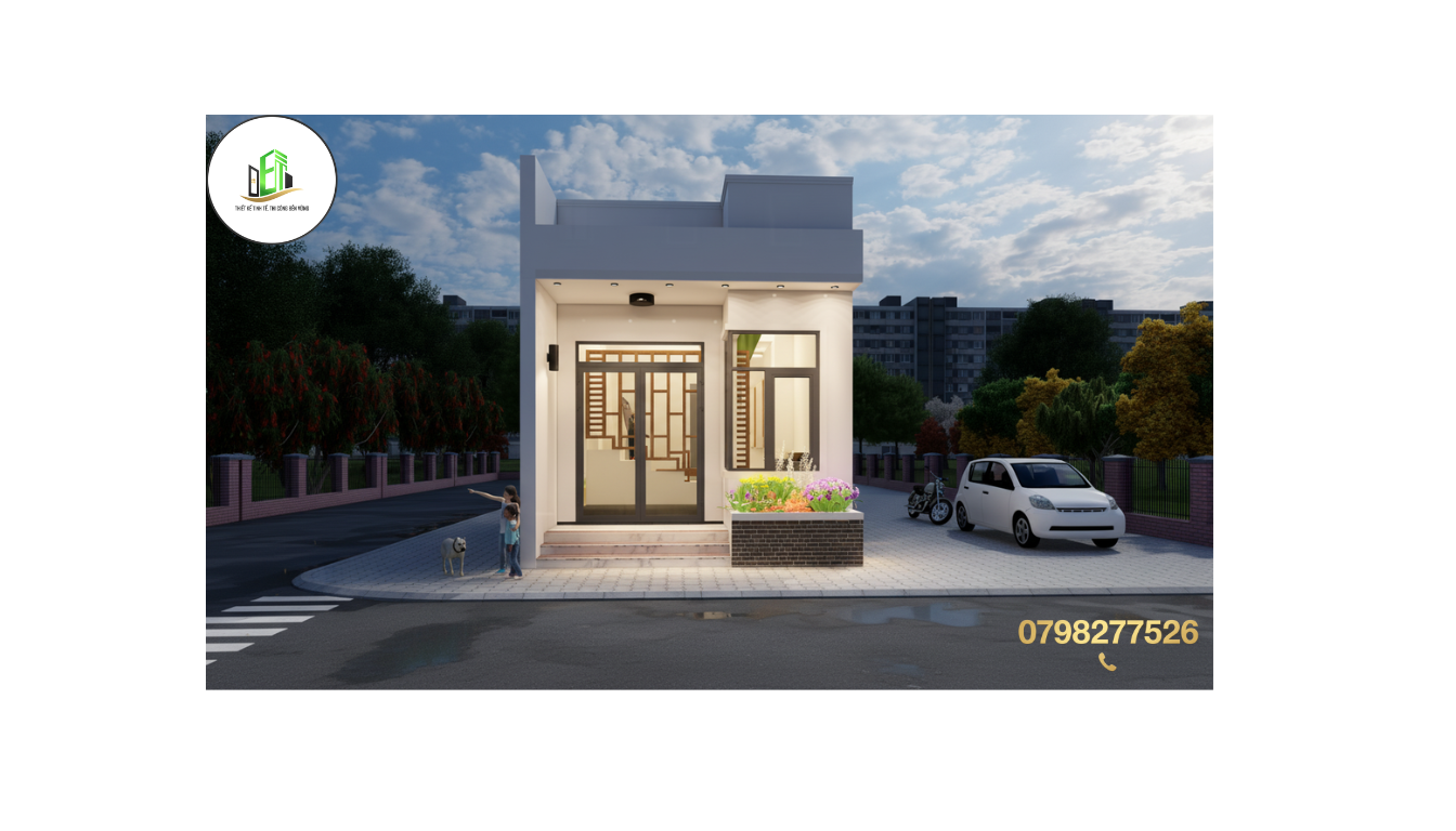 Mẫu nhà cấp 4 hiện đại tiết kiệm chi phí với thiết kế mái bằng vuông vức và mặt tiền tối giản tinh tế.