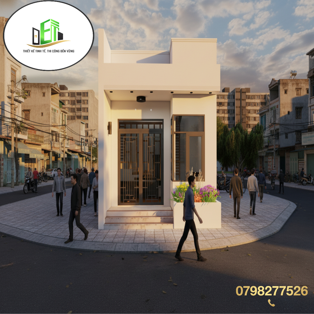 Mẫu nhà cấp 4 hiện đại tối ưu diện tích với thiết kế nhỏ gọn, tiện nghi phù hợp cho gia đình trẻ.