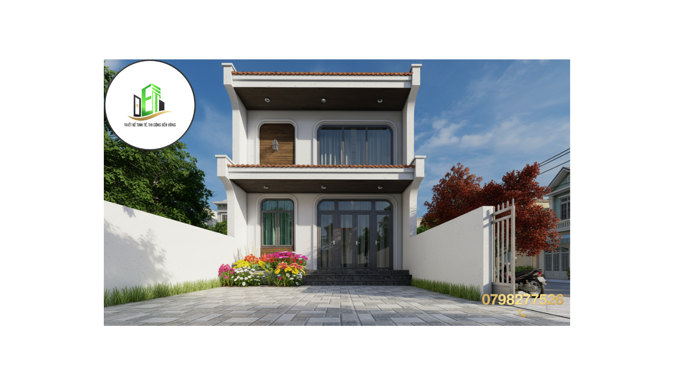 Mẫu nhà cấp 4 gác lửng mái ngói hiện đại do Công ty TNHH Thiết Kế Xây Dựng DET thực hiện thiết kế và thi công.
