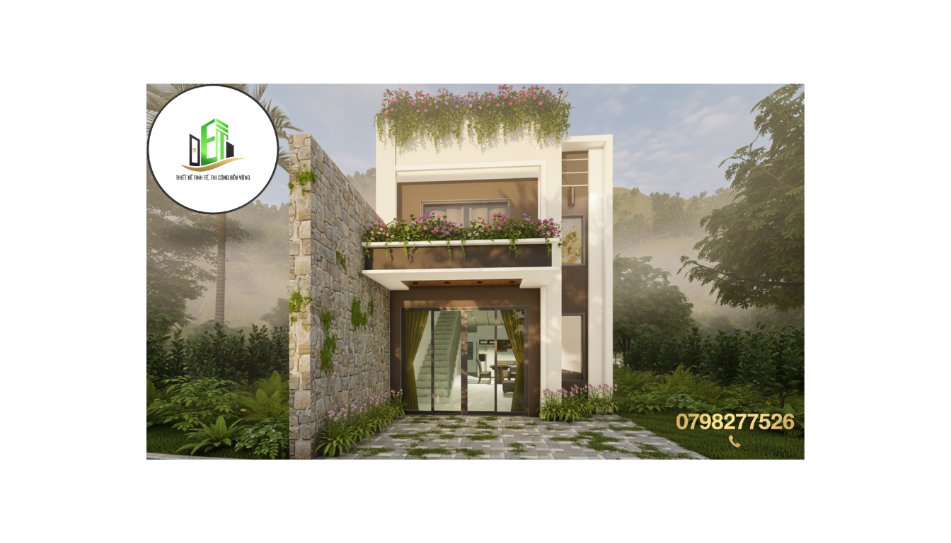 Mẫu nhà cấp 4 mái bằng gác lửng hiện đại do Công ty TNHH Thiết Kế Xây Dựng DET thiết kế và thi công trọn gói.