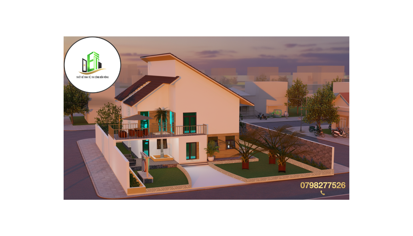 Mẫu nhà 2 tầng sân vườn mái lệch hiện đại do Công ty TNHH Thiết Kế Xây Dựng DET thiết kế kiến trúc và cảnh quan.