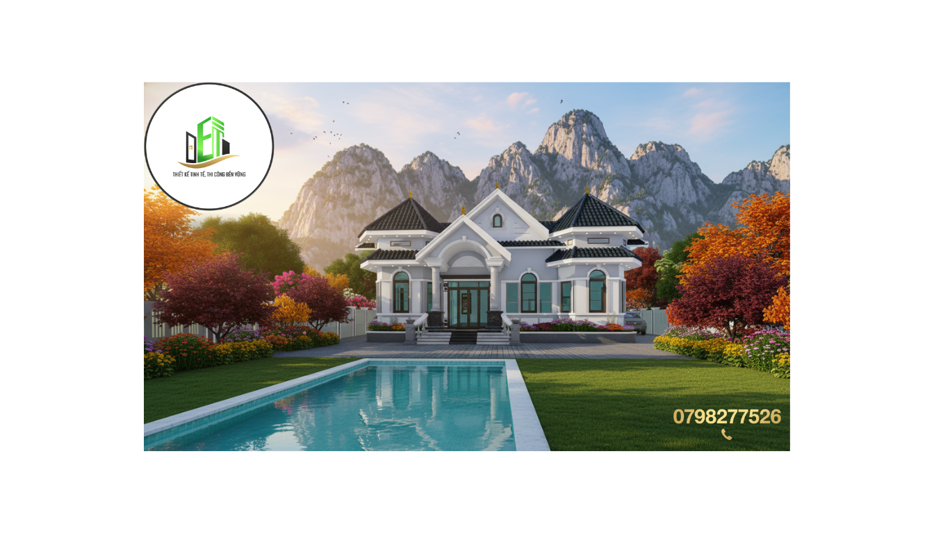 Biệt thự mái thái tân cổ điển sang trọng do Công ty TNHH Thiết Kế Xây Dựng DET thiết kế tại Bảo Lộc
