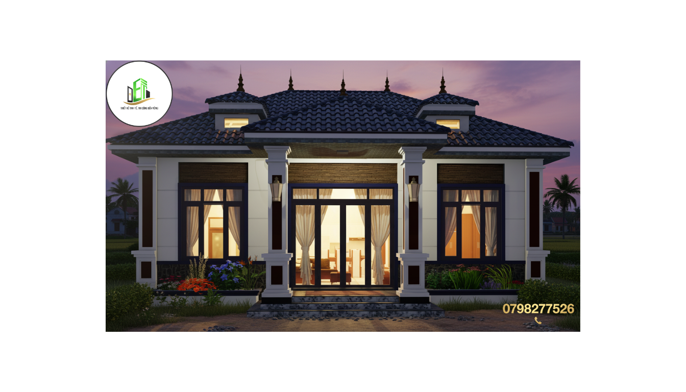 Mẫu nhà cấp 4 mái Nhật tân cổ điển với tone màu trắng sứ sang trọng do Công ty TNHH Thiết Kế Xây Dựng DET thiết kế kiến trúc.