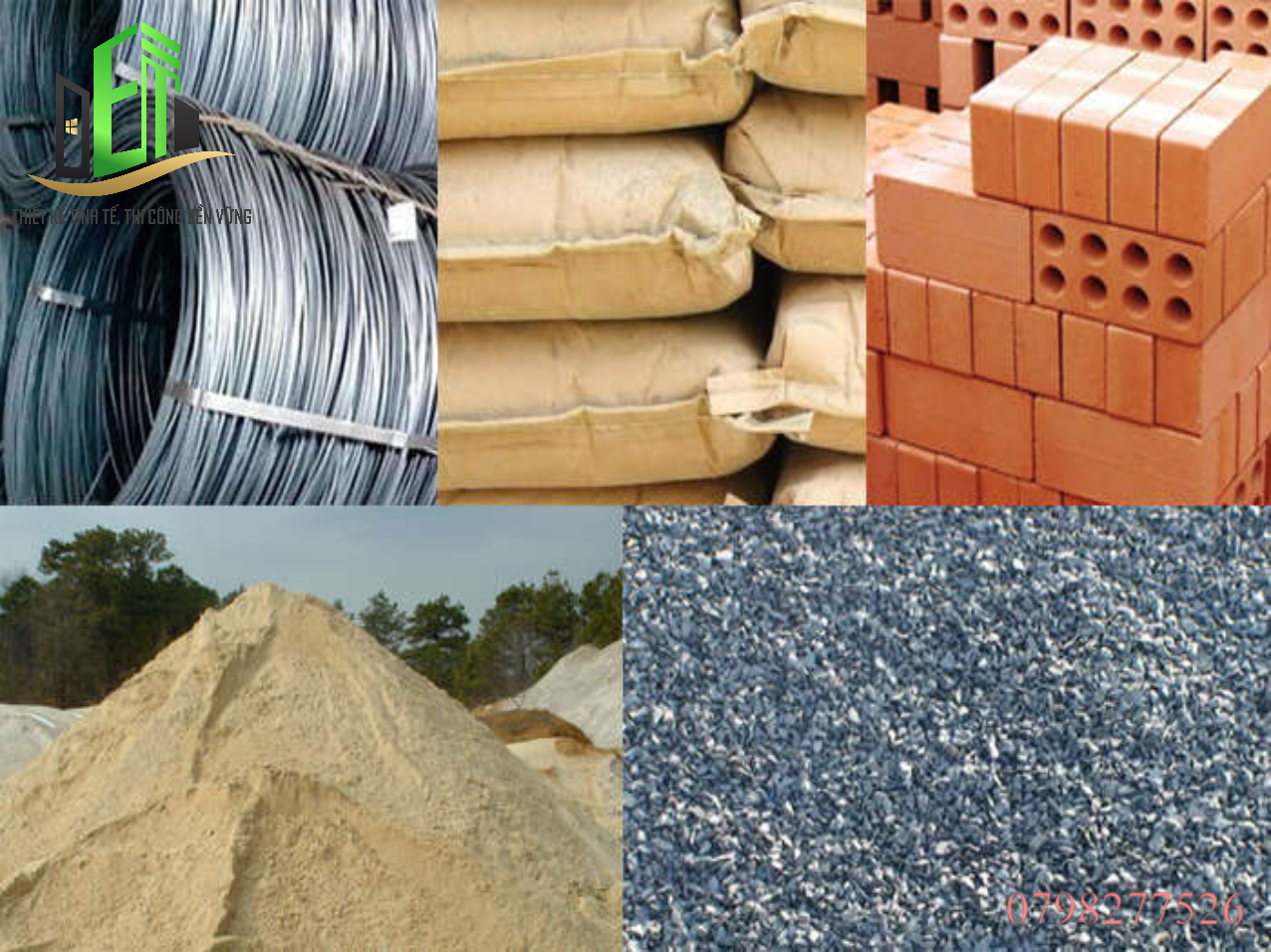 Hình ảnh vật liệu xây dựng gồm thép, xi măng, gạch và cát đá với nhiều biến động giá trong năm 2026 do ảnh hưởng từ thị trường và chi phí vận chuyển.